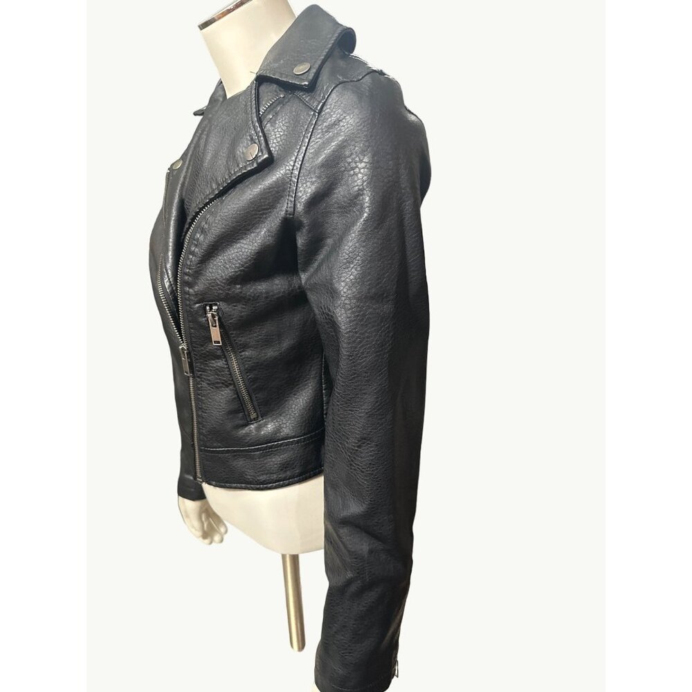 Aeropostale Faux Leather Moto Black Biker Style Jacket Zipper Pockets Sleev Stud - Picture 4 of 10